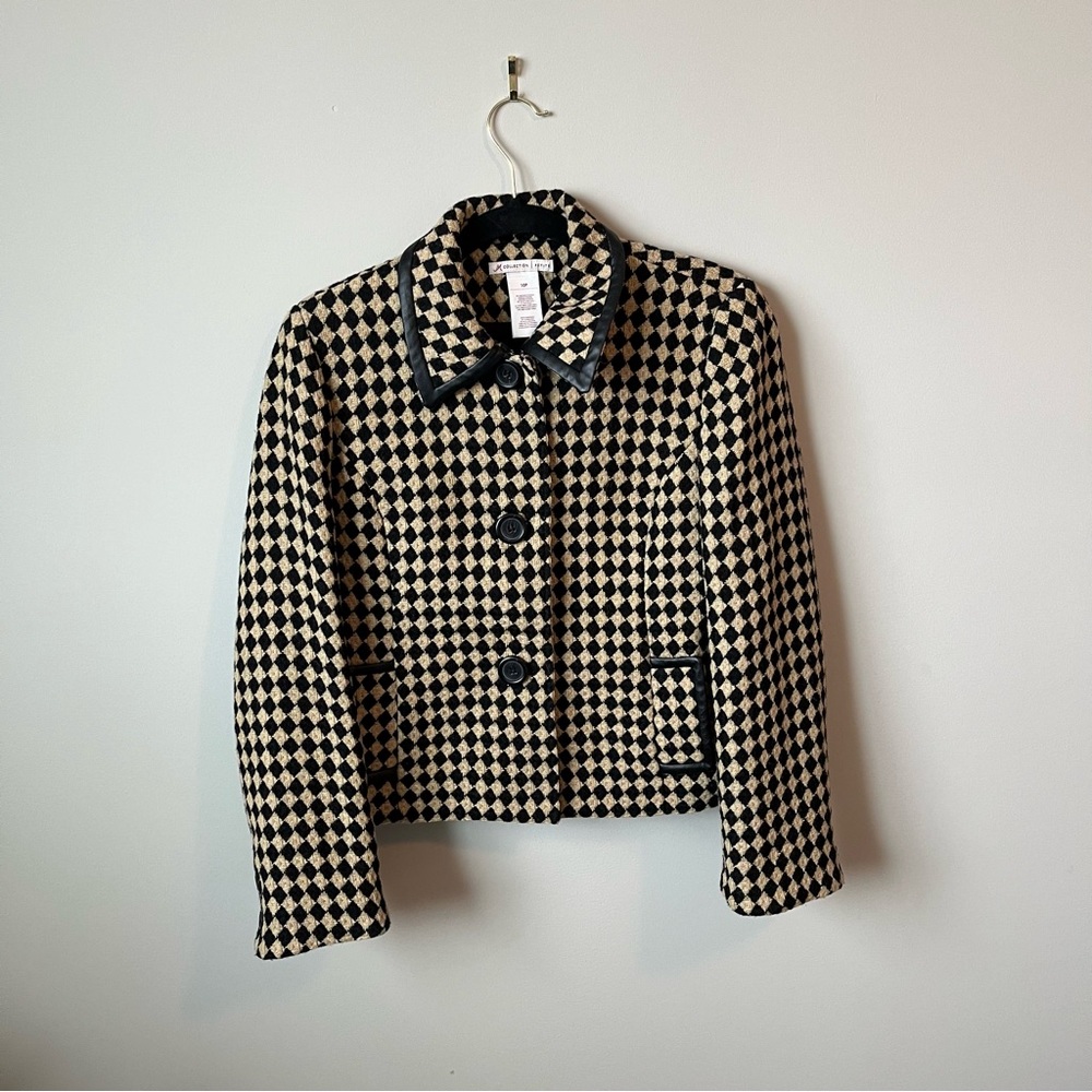 JM Collection Size 10 Petites Wool Blend Checkered Blazer/Jacket